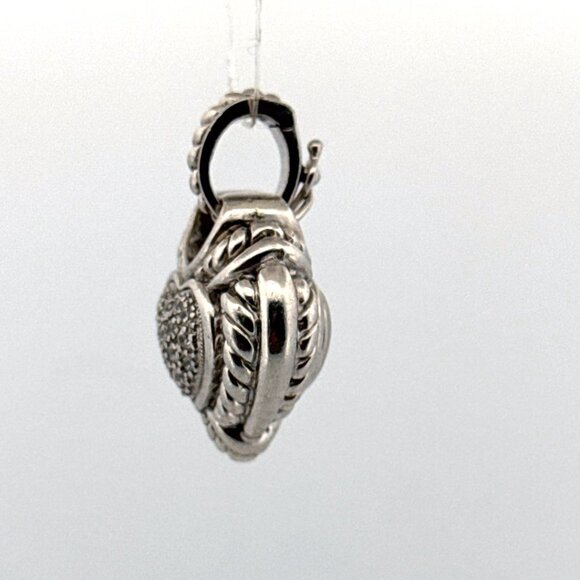 Estate Sterling Silver 925 Pave Heart Pendant No Chain, 18.3g Thailand Made - Picture 4 of 8